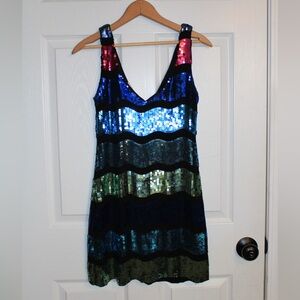 As U Wish Vibrant Sequin Striped Mini Dress Women’s Size S